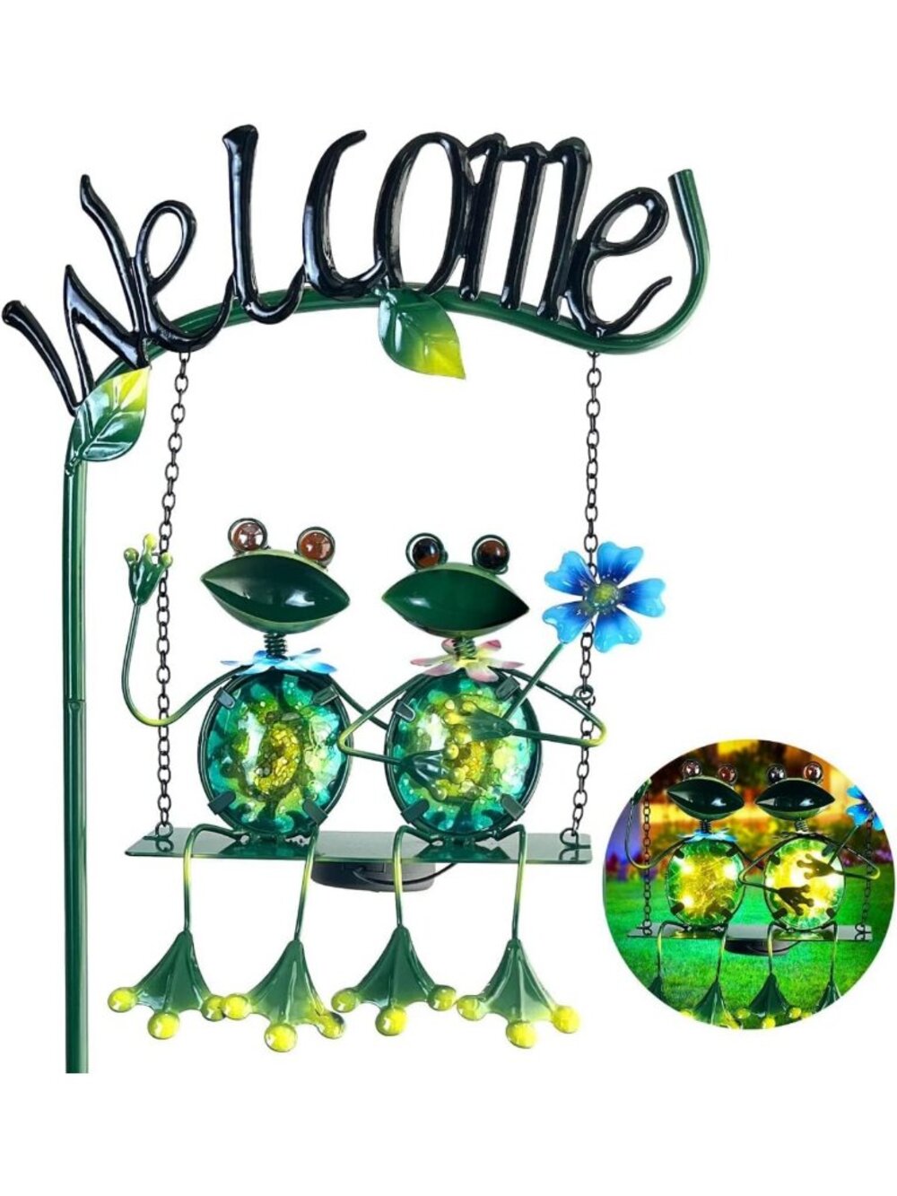 Outdoor Waterproof Solar Frog Lights - Decorative Garden Stake with Welcome
